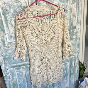 Elegant Cream Crochet Swim Coverup